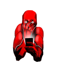 Red man clutching his face