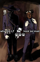 Grave/digger OCs with the caption "why dis officer look so mad"